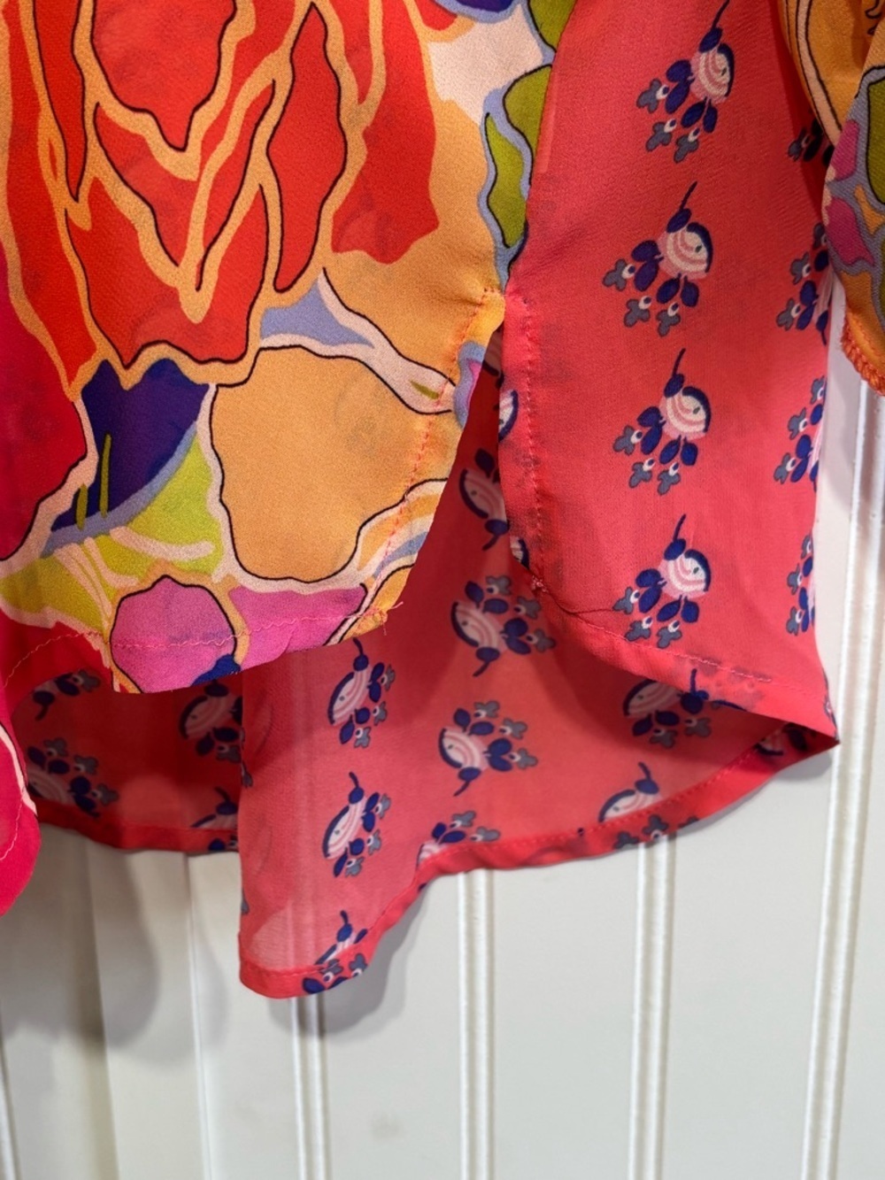 Figueroa & Flower XL Sheer Floral Button Down Blouse Top Boho Chic Bright - Picture 9 of 15